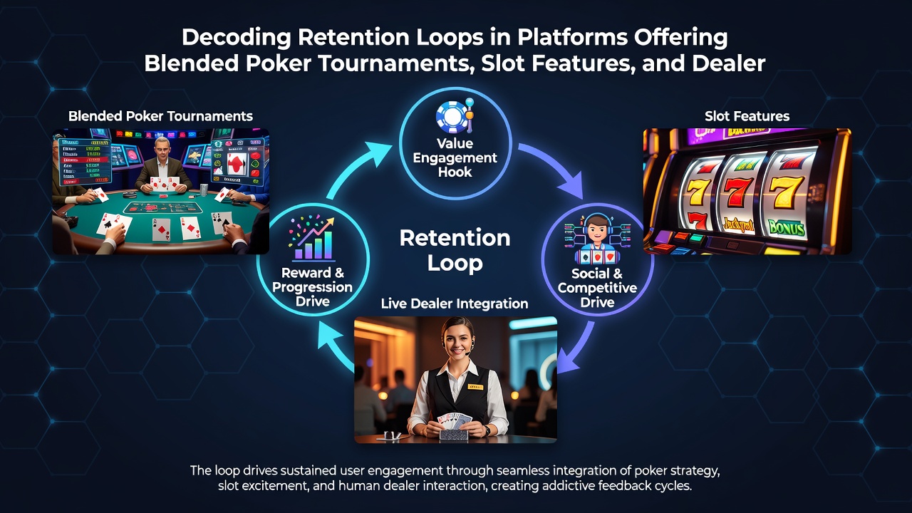 Visual representation of player flow between slot bonuses, poker events, and live dealer tables