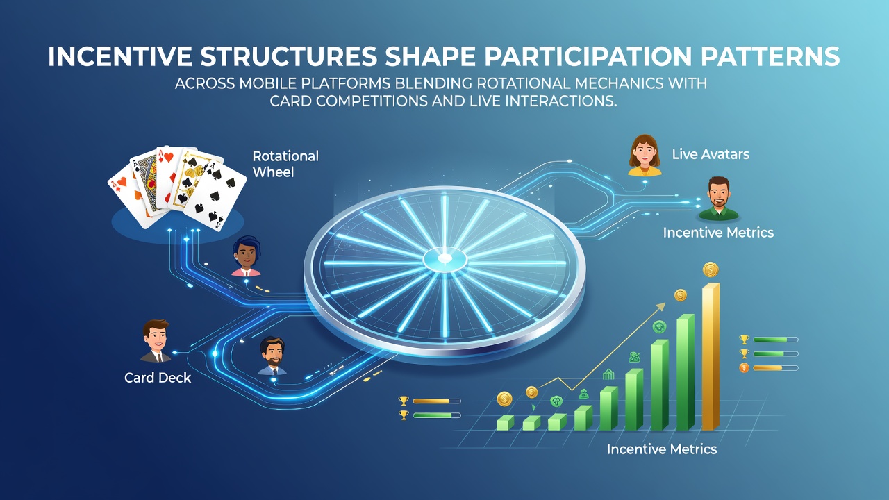 Mobile platform dashboard displaying reward tiers and participation metrics for hybrid reel and card games