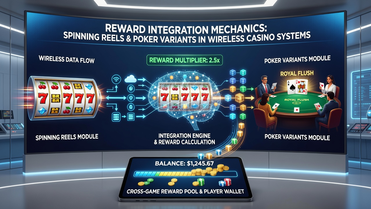 Mobile screen capture of integrated reel and poker reward dashboard with shared progress indicators
